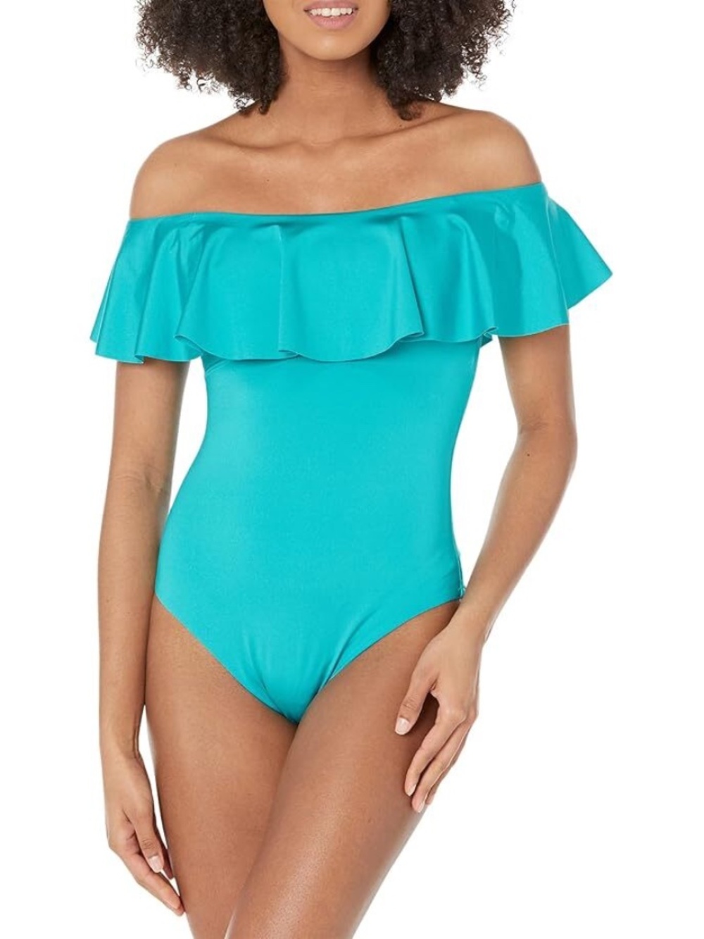 NWT Trina Turk Monaco Ruffle One Piece Swimsuit in Turquoise Sz 4